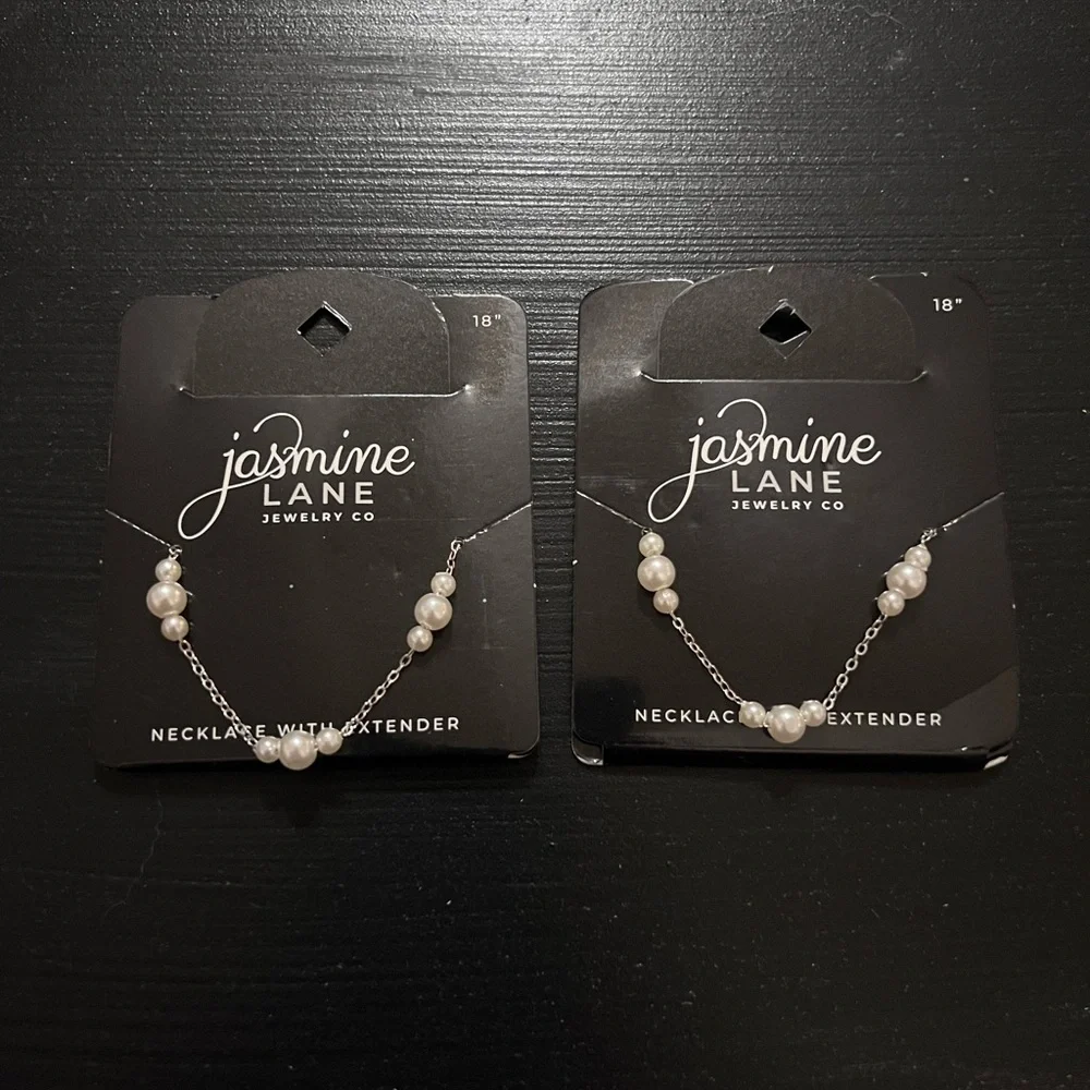 Jasmine Lane Pearl Necklace Set of 2 NWT | 18” w/ Extender | Silver Tone